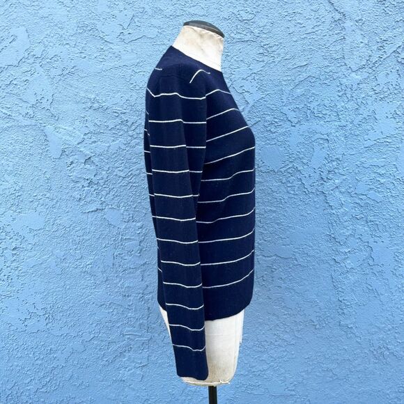 Vince Striped Wool Cashmere Crew Neck Sweater Women’s Small Navy  blue - Picture 3 of 8
